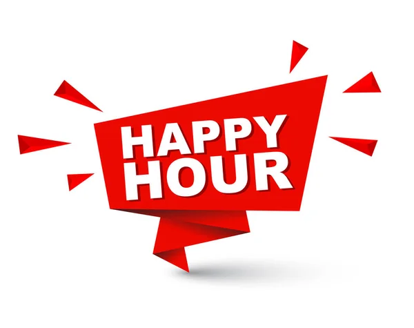 Red easy vector illustration isolated paper bubble banner happy hour. This element is well adapted for web design. — Stock Vector