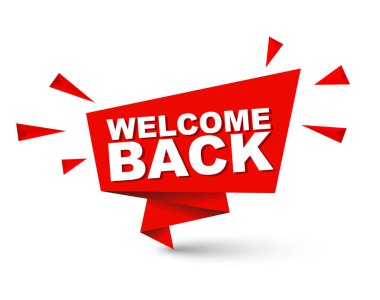 Kırmızı kolay vektör illüstrasyon izole kağıt kabarcık afiş tekrar hoş geldiniz. Bu öğe için web tasarım iyi adapte.