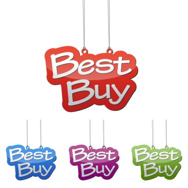 Set vektör çizimler izole etiketi afiş en iyi satın dört renk varyant kırmızı, mavi, mor ve yeşil. Bu web tasarımı için uyarlanmış wel öğedir.