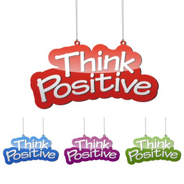 Kırmızı, mavi, mor ve yeşil izole etiketi afiş dört renk değişik pozitif düşünüyorum vektör çizimler ayarlayın. Bu web tasarımı için uyarlanmış wel öğedir.