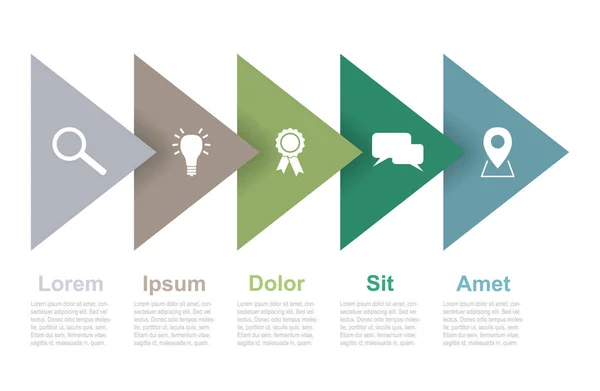 Cinci etape șablon vector triunghi infografic cu pictogramă — Vector de stoc