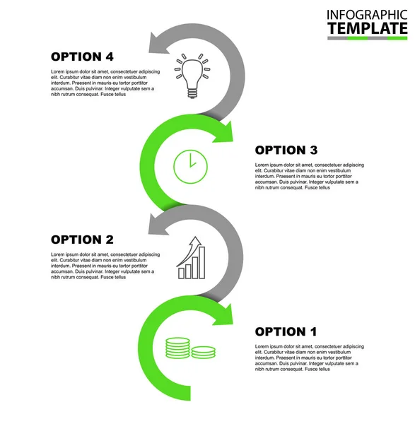 Vier Schritt Pfeil-Vektor-Infografik-Vorlage mit Symbolen — Stockvektor