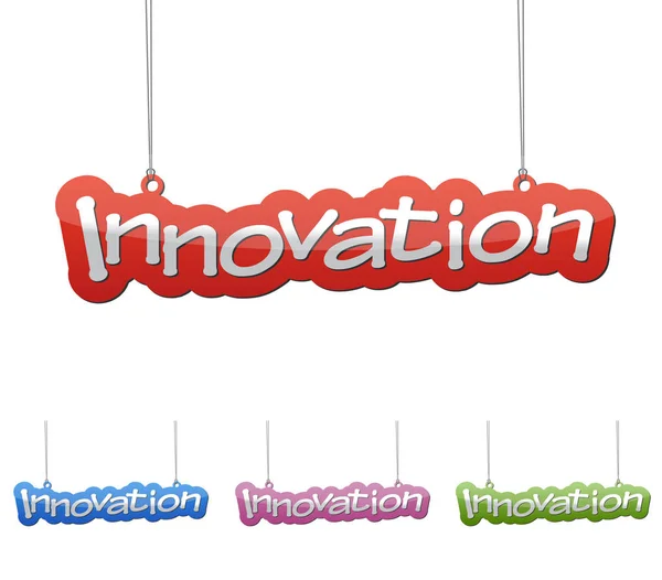 Impostare illustrazioni vettoriali isolate innovazione banner tag in quattro varianti di colore rosso, blu, viola e verde. Questo elemento è ben adattato per il web design . — Vettoriale Stock