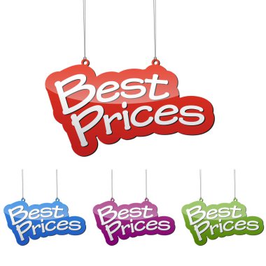 Vektör çizimler izole etiketi dört renk varyant kırmızı, mavi, mor ve yeşil afiş iyi fiyatlarla ayarlayın. Bu web tasarımı için uyarlanmış wel öğedir.