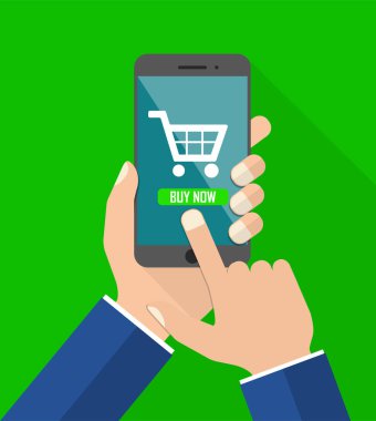 düz tasarım vektör çizim smartphone ile el - şimdi satın almak