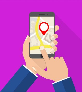 düz tasarım illüstrasyon smartphone eller ile vektör - harita