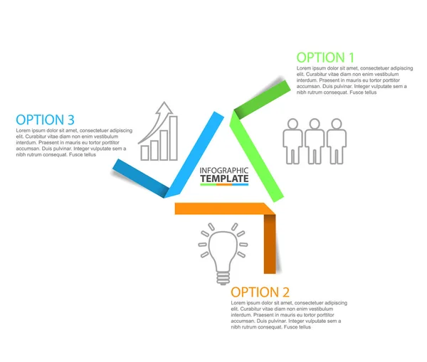 Három lépés a háromszög papír infographic mintadeszka-val ikonok — Stock Vector