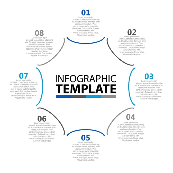 Ocho paso línea de arte vector plantilla de infografía con iconos — Vector de stock