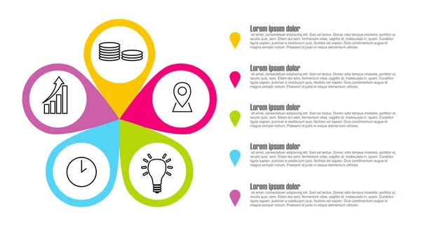 Öt lépés mutató vektor infographic mintadeszka-val ikonok — Stock Vector