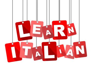 Kırmızı vektör düz tasarım arka plan İtalyanca öğrenin. Web tasarımı için de uyarlanmıştır.