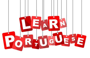 Kırmızı vektör düz tasarım arka plan Portekizce öğrenin. Web tasarımı için de uyarlanmıştır.