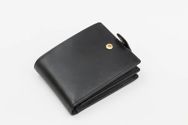 Black Leather Wallet Wallet Ajar White Background — Stock Photo, Image