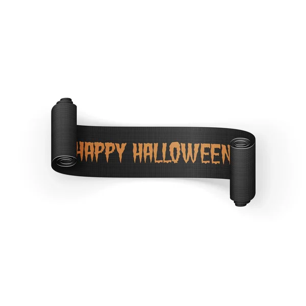 Feliz texto de Halloween na fita de saudação de rolagem — Vetor de Stock