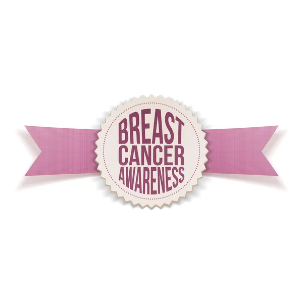 Breast Cancer Awareness Label on pink satin Ribbon — Stock Vector