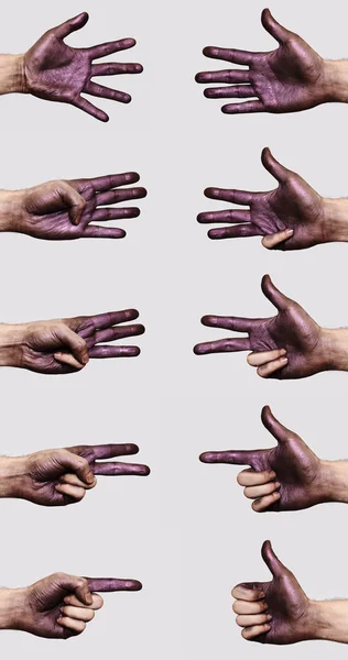 Tinta púrpura escura nas mãos — Fotografia de Stock