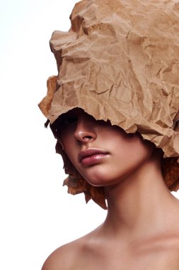 Moda güzellik kadın Model parlak deri ile