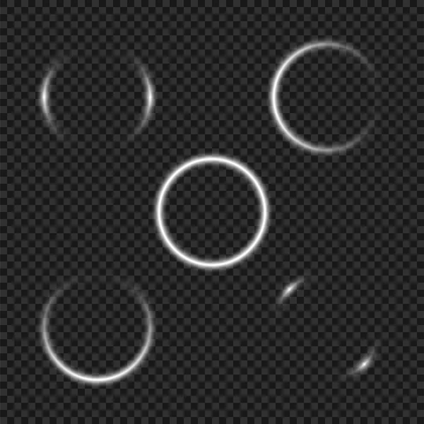 Ensemble d'éléments de conception réalistes de cercles de lueur blanche — Image vectorielle