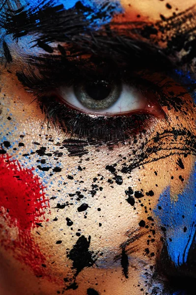 Colorful Paint Splashes on Face of beauty Model — Stock Photo, Image