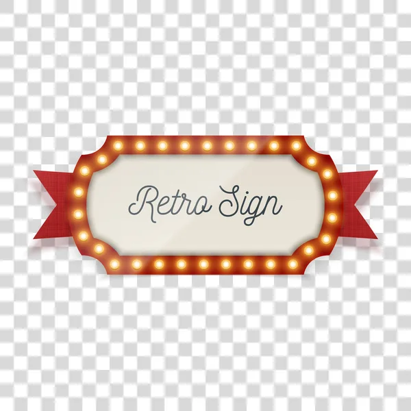 Retro Sign with Light Bulbs and Ribbon — Stock Vector
