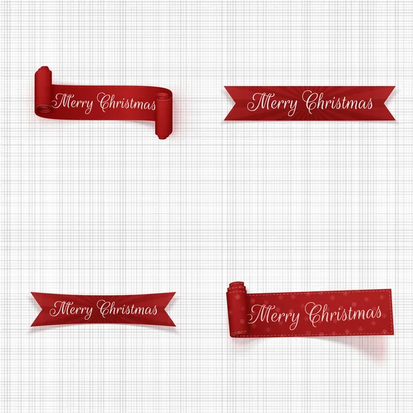 Conjunto de cintas rojas de saludo de Navidad — Vector de stock