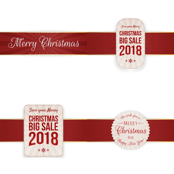 Christmas festive Banners with red Ribbon — Stock Vector