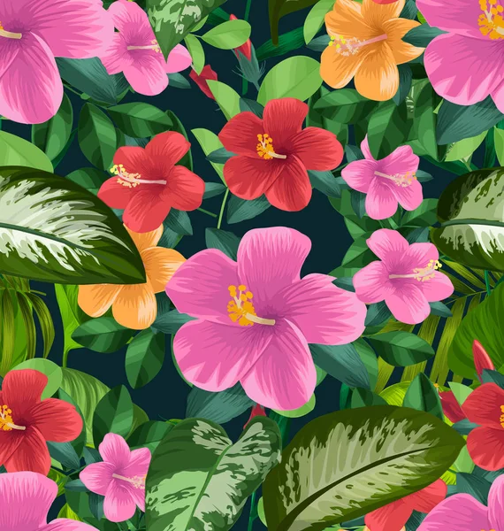 Hibiscus seamless pattern — Stock Vector