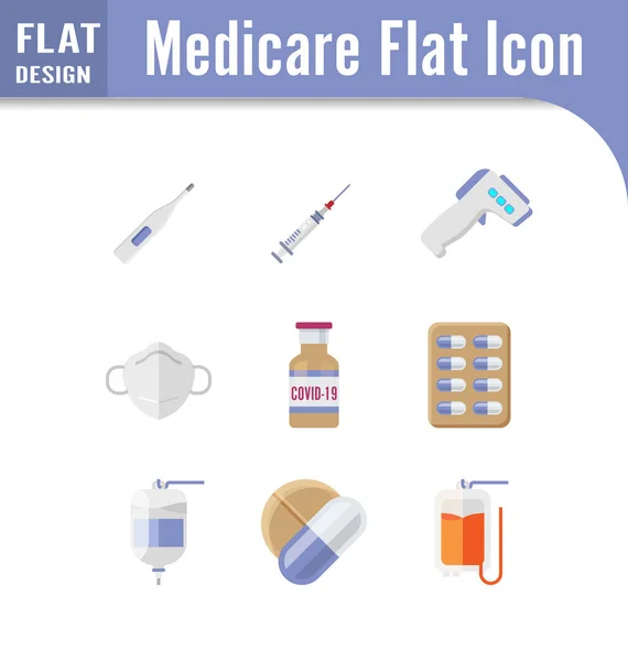 Set Medical Equipment Flat Icon — Stock Vector