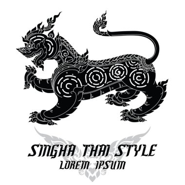Tay Sanat aslanı ya da singha. Detaylı vektör çizim