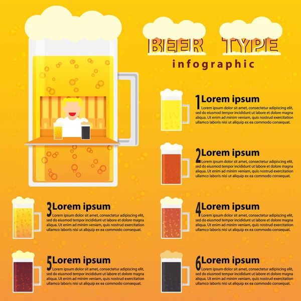 Kit d'infographie - types de bière - illustration vectorielle — Image vectorielle