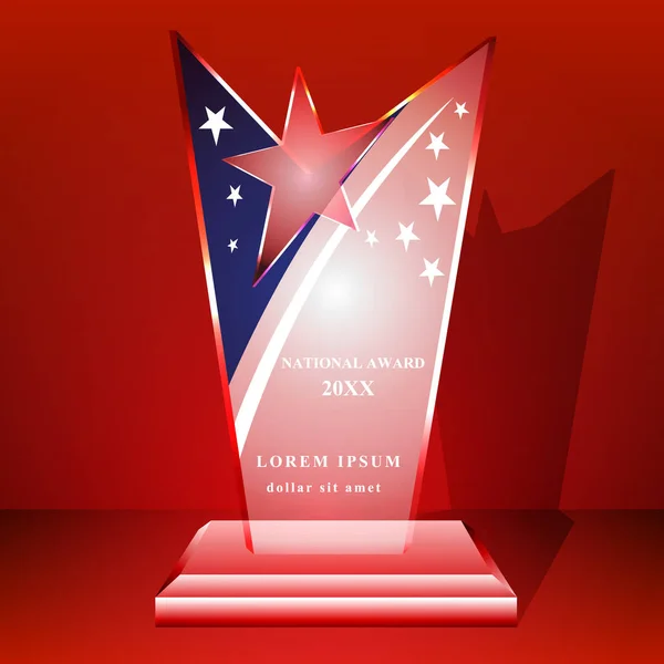 Modèle de conception de certificat trophée de cristal sur fond rouge . — Image vectorielle