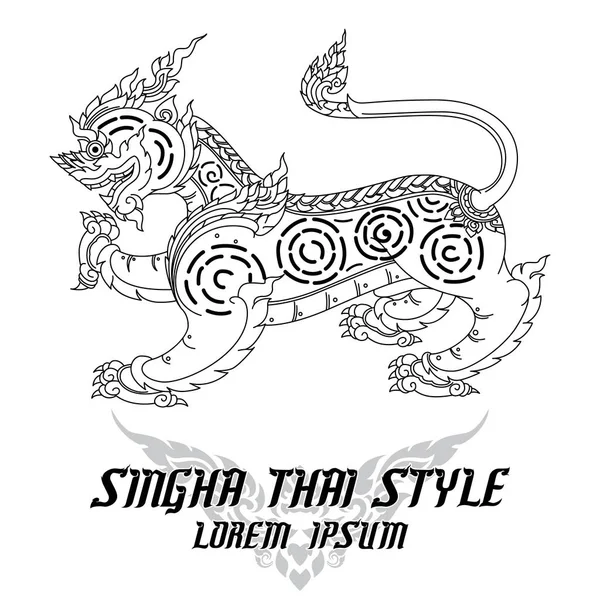 Art thaïlandais lion ou singha. Illustration vectorielle détaillée — Image vectorielle