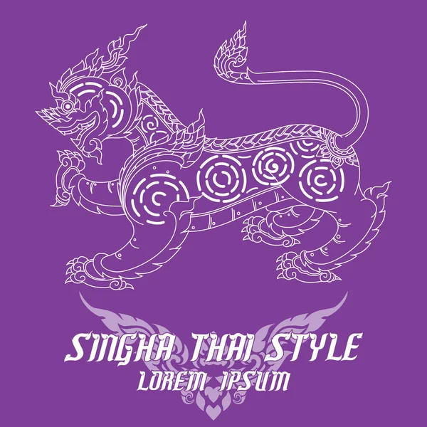 Art thaïlandais lion ou singha. Illustration vectorielle détaillée — Image vectorielle