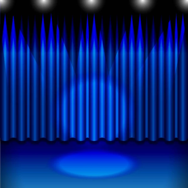 Bir mavi perde ve bir spot ışığı olan bir tiyatro sahne. Vektör. — Stok Vektör
