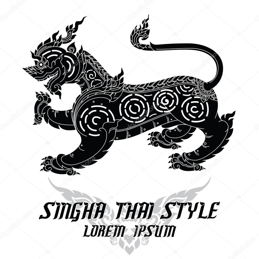 Thai art lion or singha. Detailed vector illustration