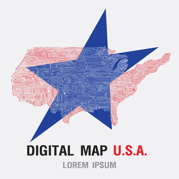Vereinigter staat von amerika digitale karte. Vektorillustration. — Stockvektor