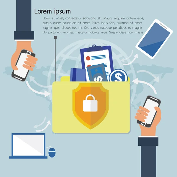 Concepto de tecnología de cadena de bloques. Ilustración vectorial de base de datos distribuida para seguridad web — Archivo Imágenes Vectoriales