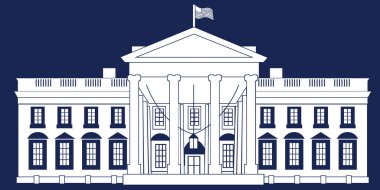 Beyaz siluet Beyaz Saray izole mavi zemin üzerine. Vektör çizim