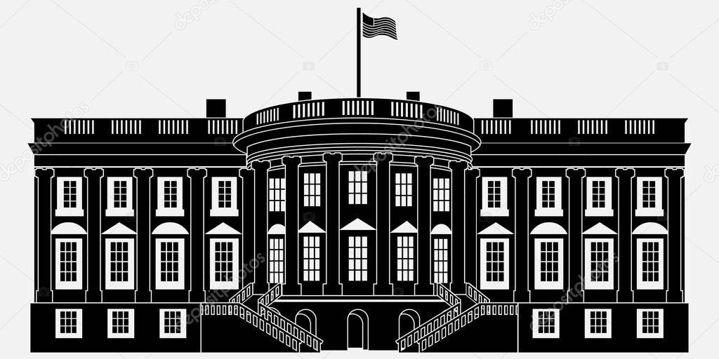 Black Silhouette White House Isolated on white background. Vector Illustration