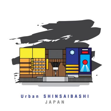 Kentsel Shinsaibashi Illustrator. Vektör çizim