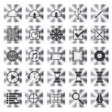 Metalik Icons Set web ve uygulama için iletişim. vektör çizim
