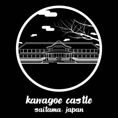 Çember çizgisi Kawagoe Kalesi. vektör illüstrasyonu