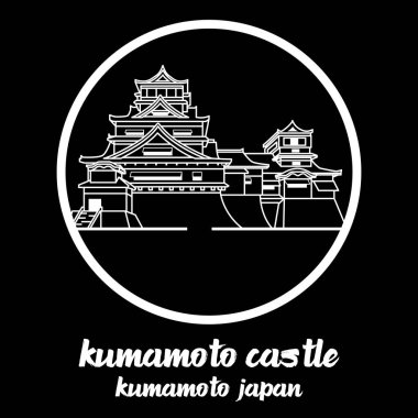 Çember çizgisi Kumamoto kalesi. vektör illüstrasyonu