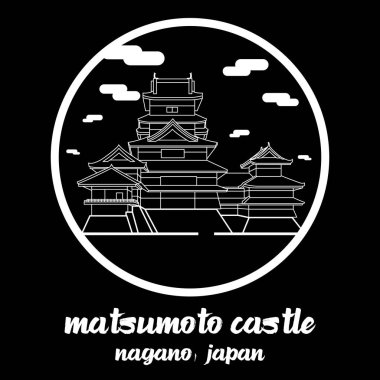Çember çizgisi Matsumoto kalesi. vektör illüstrasyonu