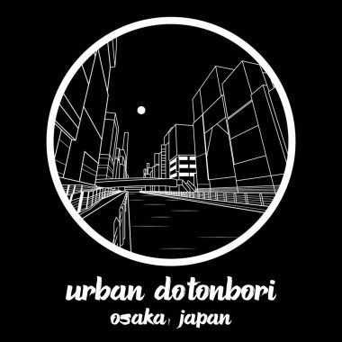 Çember çizgisi Urban Dotonbori. vektör illüstrasyonu