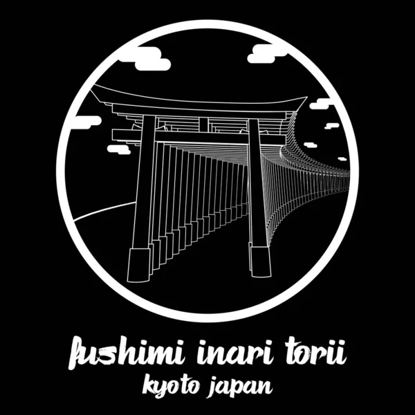 Círculo Icono Línea Fushimi Inari Torii Ilustración Vectorial — Vector de stock