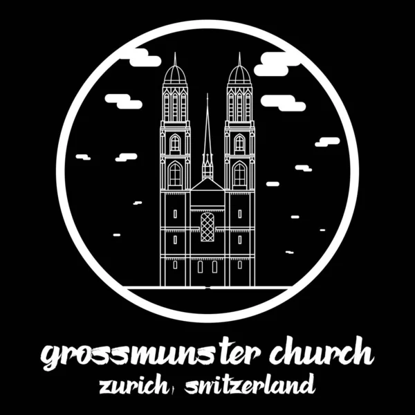 Бангкок Таиланд 2019 Гроссмунстерская Церковь Цюрихе Швейцария Icon — стоковый вектор