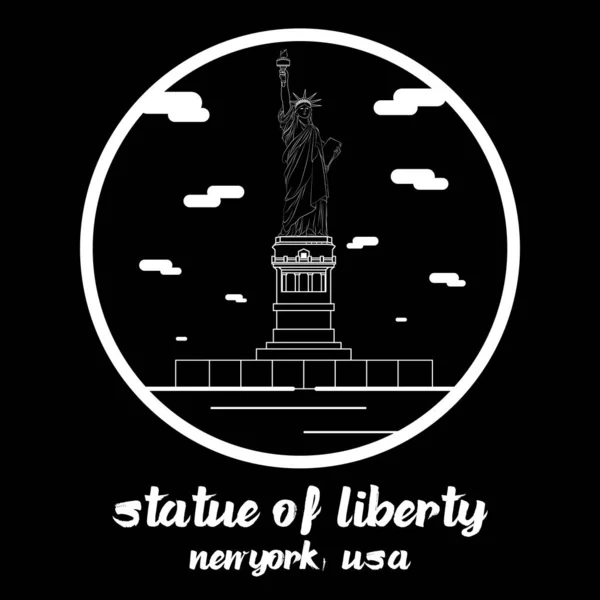 Circle Icon Linestatue Liberty Vektorová Ilustrace — Stockový vektor