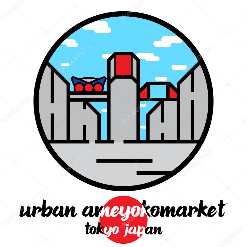 Circle icon ameyako market. vector illustration