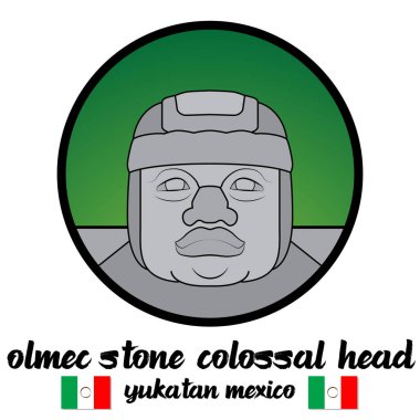 Circle icon Olmec stone Colossal Head. vector illustration clipart