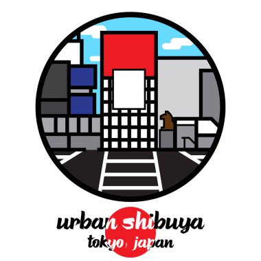 Şehir simgesi Shibuya 'yı çember yapın. vektör illüstrasyonu